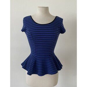 Xhilaration Woman's Blue and Black Striped Peplum Blouse Size XS